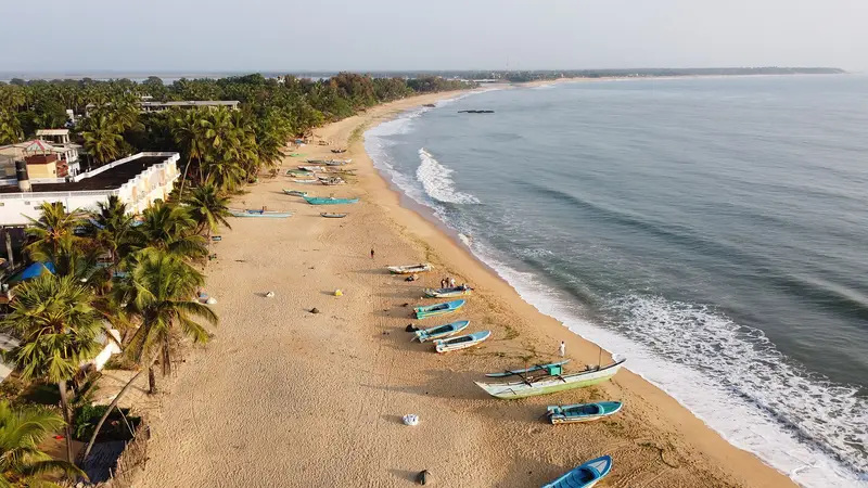 Aerial view of the sandy bay at Arugam Bay